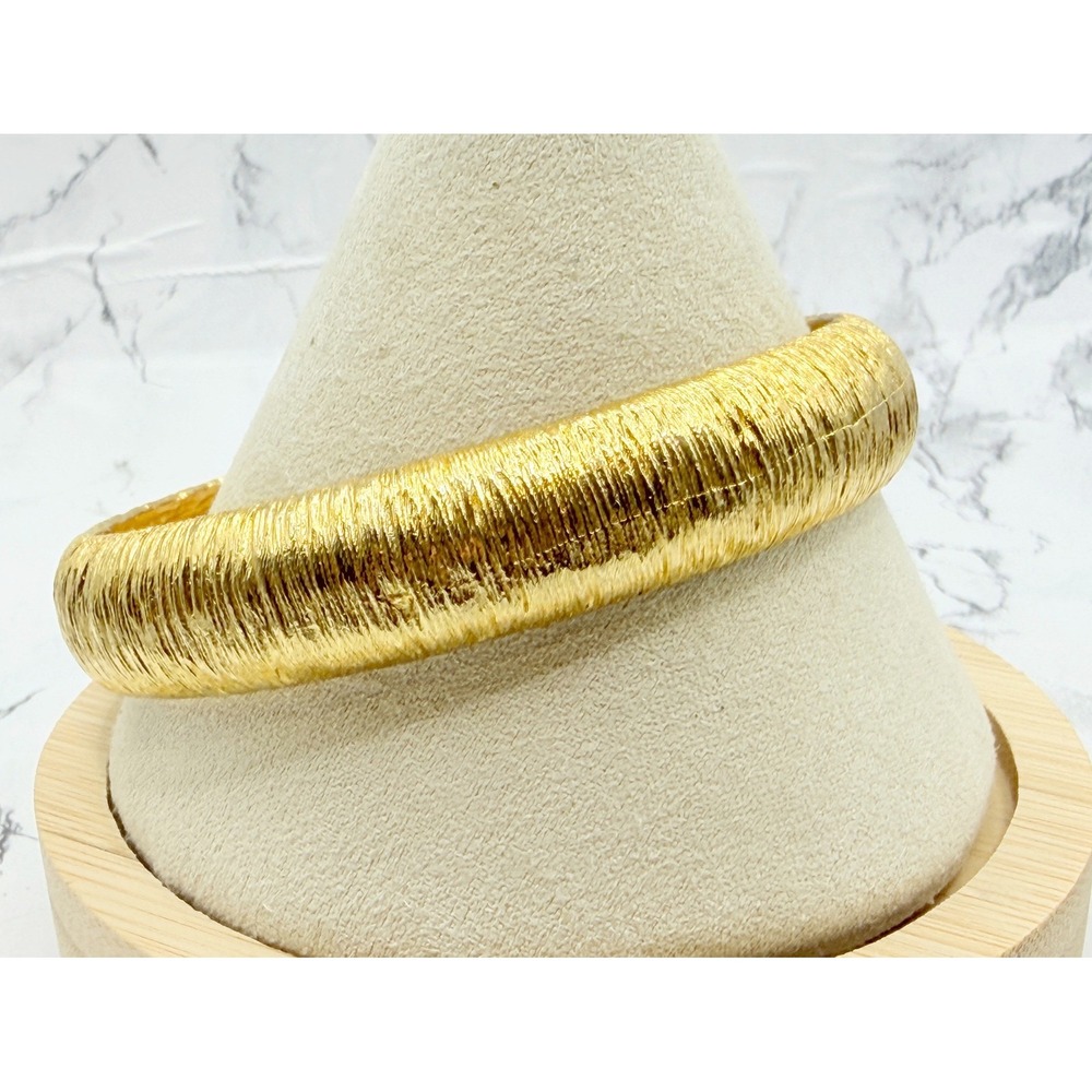 Textured Gold Tone Domed Slip On Bangle Bracelet 8.5 Inch Wide Statement